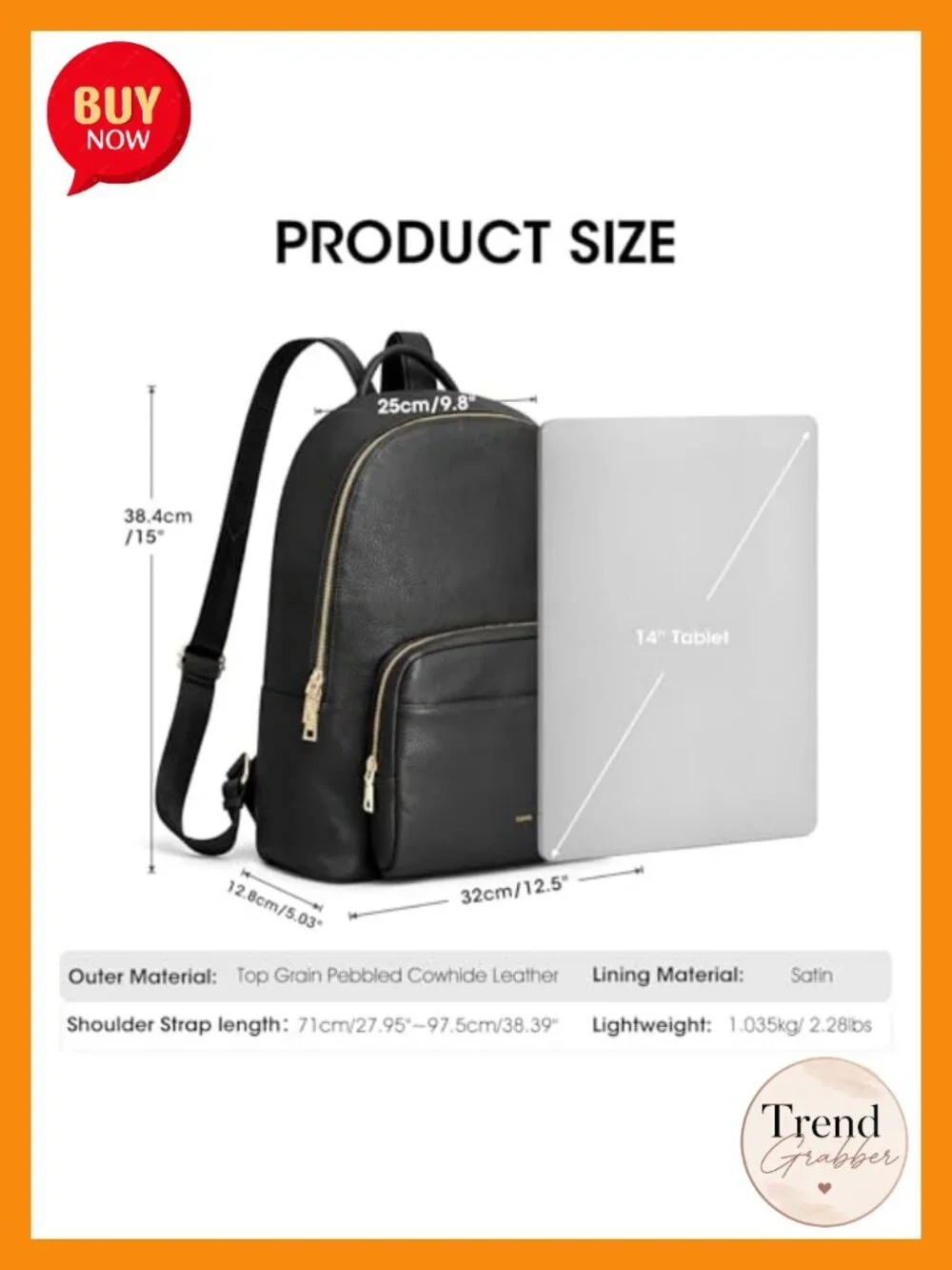 Leather Backpack for Women with Back Zipper Pocket, Laptop Compartment,